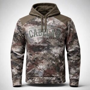 Cabelas Mens Camo Hoodie Fleece Sweatshirt Olive Green Camouflage Size Medium